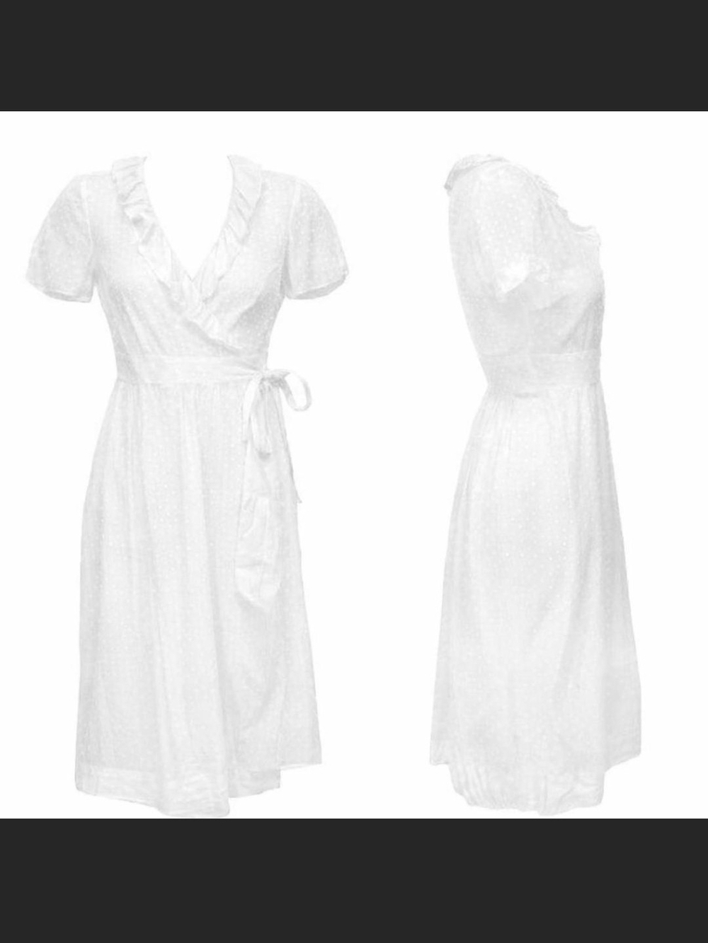 J. Crew White Vintage Fontana Swift Wrap Midi Dress with Ruffle V-Neck - Picture 2 of 3